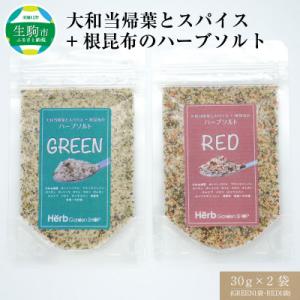 ふるさと納税 生駒市 大和当帰葉とスパイス+根昆布のハーブソルト30g×2袋(GREEN1袋・RED...