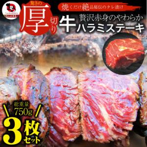 ふるさと納税 三木町 贅沢赤身 牛ハラミステーキ 3枚セット(合計750g) 厚切り 秘伝のタレ漬け