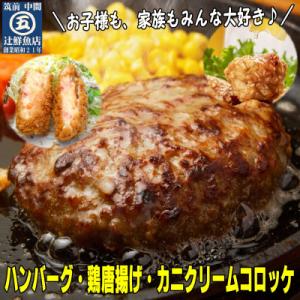 ふるさと納税 中間市 惣菜盛り合わせAセット(ソース付ハンバーグ・鶏モモから揚げ・カニクリームコロッ...