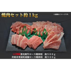 ふるさと納税 井原市 焼肉セット1kg(4〜5人用)A5等級 黒毛和牛ロース約500gと豚ロース約5...