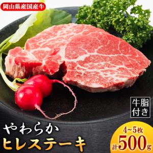 【岡山県産国産牛】やわらかヒレステーキ 4～5枚(500g)牛脂付き