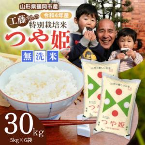 ふるさと納税 鶴岡市 【令和5年産】山形県庄内産　特別栽培米　つや姫　無洗米　30kg(5kg×6袋...