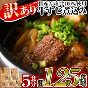 《訳あり》国産A5等級和牛100%牛すじ煮込み合計1.25kg(250g×5食分) a822
