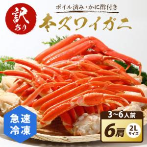 【訳あり!かに酢付き】急速冷凍 ボイル済み 本ズワイガニ 2Lサイズ6肩 ずわい蟹足 やわらかい蟹肉