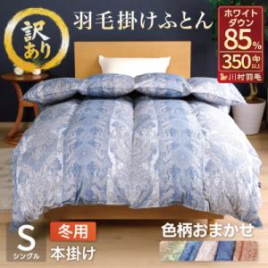 訳アリ 羽毛布団 シングル 本掛け 増量 色柄おまかせ ホワイトダックダウン85% 1.2kg