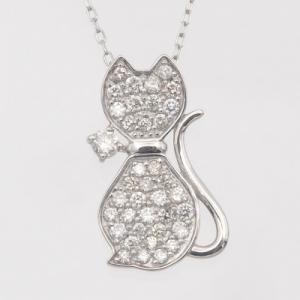ふるさと納税 山梨県 『宝石の街 甲府』プラチナ ダイヤモンド0.28ct 猫 ペンダントネックレス(HH018782)