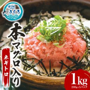 本マグロ入り ねぎとろ 1kg (200g×5パック)　沖縄県産天然本マグロとキハダマグロのみ使用。