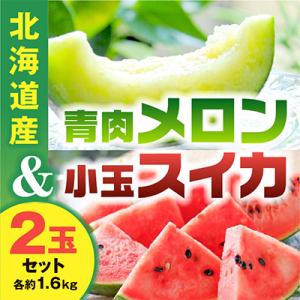 【2026年発送】北海道産青肉メロン・小玉スイカ(各約1.6kg×1玉)_02065