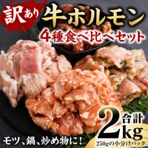 ふるさと納税 八代市 【訳あり】牛ホルモン　食べ比べセット　4種モツ　計2kg