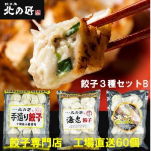 ふるさと納税 帯広市 「餃子専門店工場直送60個入り」北の匠3種セットB(手作り餃子・海老餃子・ラクレットチーズ餃子)｜y-sf