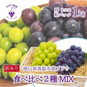 岡山　花笑み農園のブドウ『訳あり2種MIX』1kg　W2M-1