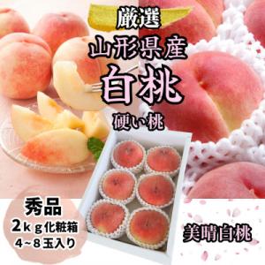 ふるさと納税 山形県 山形県産 美晴白桃(硬い桃) 秀品 2kg(4〜8玉入り) 化粧箱(2026年8月発送開始)