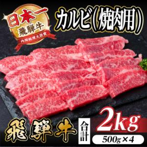 飛騨牛 厳選カルビ(焼肉・BBQ用) 2kg(500g×4)　黒毛和牛　小分け　A4～A5等級