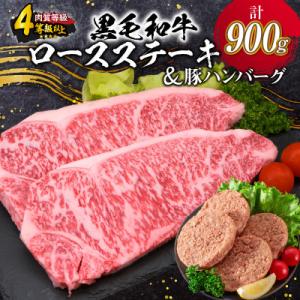 ふるさと納税 日南市 宮崎県産黒毛和牛ロースステーキ(250g×2枚)&amp;豚ハンバーグ(100g×4個...