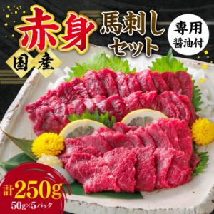 赤身馬刺しセット 合計約250g 5人前 50g×5パック　専用醤油つき(熊本市)