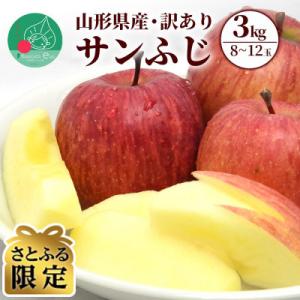 【さとふる限定】 山形県産 りんご 訳ありサンふじ 3kg(8～12玉前後)【令和8年産 先行予約】