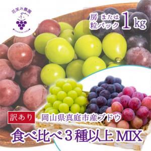 岡山　花笑み農園のブドウ『訳あり3種以上MIX』1kg　W3M-1