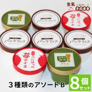 3種類のアソートB　8個セット バニラアイスクリーム　紅ほっぺいちごアイス　西尾の抹茶アイス