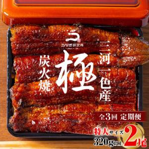 【定期便】三河一色産うなぎ蒲焼特大2尾(計320g以上)×3回・R013-51