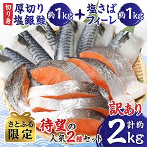 銚子 人気セット 厚切り 塩銀鮭 約1kg 塩鯖 フィーレ約1kg 合計約2.0kg【さとふる限定】