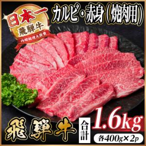 飛騨牛　厳選カルビ・赤身(焼肉・BBQ用)　計1.6kg(各800g)　黒毛和牛　小分け