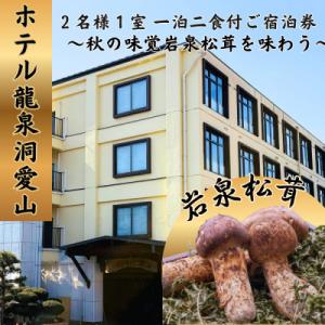 ふるさと納税 岩泉町 ホテル龍泉洞愛山ペア宿泊券「秋の味覚岩泉松茸を味わう」1人1本松茸素焼き付きプ...