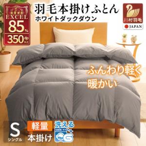 羽毛布団 本掛け 軽量 シングル 1.0kg ホワイトダックダウン85% 無地 グレー 冬用 日本製