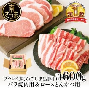 ふるさと納税 南さつま市 【ブランド黒豚】かごしま黒豚 2種 計600g バラ焼肉用&amp;ロースとんかつ...