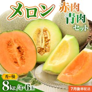 【2026年7月後半発送】津軽のメロン 約8kg (赤肉・青肉セット) 4～6玉・秀～優 青森県産