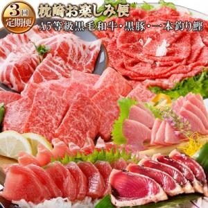 ふるさと納税 枕崎市 定期便(3回配送)枕崎お楽しみ便(A5等級黒毛和牛・黒豚・1本釣りかつお)