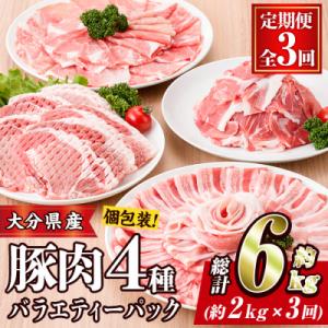 ふるさと納税 佐伯市 ＜定期便・全3回 (連続)＞豚肉 バラエティーパック (総量6kg・4種)