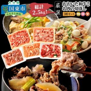 ふるさと納税 国東市 総計2.5kg!おおいた和牛ほか厳選お肉の切落し3種セット_1476R