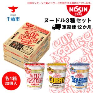 ふるさと納税 千歳市 【定期便12か月】日清ヌードル3種セット 各1箱(20食)合計3箱｜y-sf