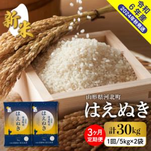 ふるさと納税 河北町 【令和6年産米】2024年10月下旬スタート はえぬき30kg(10×3ヶ月)定期便 山形県産