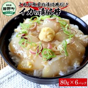 ふるさと納税 田野町 【四国一小さなまち】これが魚屋の漬け丼だ!〜イカ〜 80g×6P