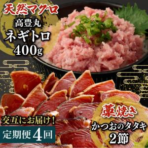 ふるさと納税 室戸市 【交互定期便 / 4ヶ月連続】 土佐流藁焼きかつおのたたき2節と高豊丸ネギトロ400g｜さとふる