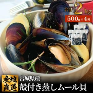 ふるさと納税 石巻市 宮城県 三陸産 殻付き蒸しムール貝 2kg 石巻市 冷凍 個包装 貝 魚介 海...