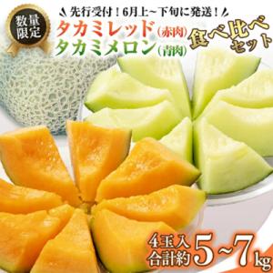 【6月上旬以降発送】タカミレッド  タカミメロン 食べ比べ 合計4玉入り[BU003ya]
