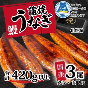 【父の日】【化粧箱】訳あり 国産うなぎ 蒲焼き 3尾 420g以上 大きさ不揃い タレ山椒付 ギフト