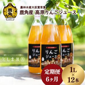 ふるさと納税 鹿角市 鹿角産 高原りんごジュース 1L×12本【6ヶ月定期便】【としま農園】
