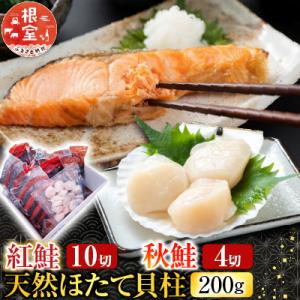 ふるさと納税 根室市 紅鮭10切・秋鮭切身4切、天然ほたて貝柱200g A-28085