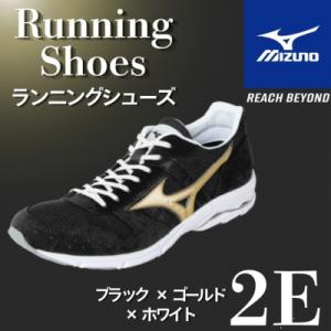 ふるさと納税 宍粟市 ミズノ ランニングシューズ【ブラック×ゴールド×ホワイト 2E】AO79
