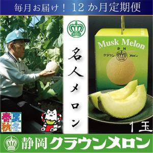 ふるさと納税 磐田市 【毎月定期便】【名人メロン】山等級クラウンメロン1玉・12ヵ月毎月お届け全12回