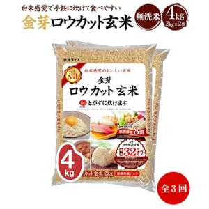 ふるさと納税 和歌山市 【毎月定期便】金芽ロウカット玄米(無洗米) 4kg(2kg×2袋)(国内産)全3回