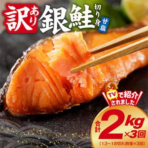【毎月定期便】銀鮭 切り身 訳あり(サイズ不揃い) 総量 2kg×全3回