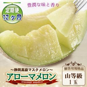 ふるさと納税 菊川市 【毎月定期便】アローマメロン(山等級) 1玉入【品格溢れる贈答規格品】　全12回