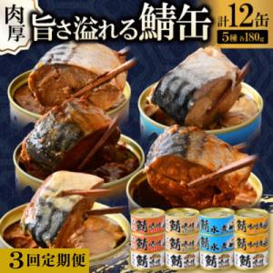 【2ヵ月毎定期便】鯖缶詰12缶 A(醤油・唐辛子・生姜・噌煮煮・水煮)肉厚ジューシー贅沢さば缶全3回