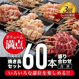 ふるさと納税 宮崎市 2022年1月発送開始『定期便』宮崎県産焼き鳥セット6種(60本)盛り合わせ(冷凍)全3回