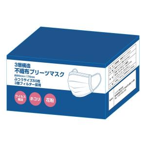 3層構造不織布プリーツマスク50枚入 PFE VFE BFE 99%カット 日本 カケン 中国 検査済み フィルター 飛沫 花粉 ほこり 買い物 通勤 男女兼用