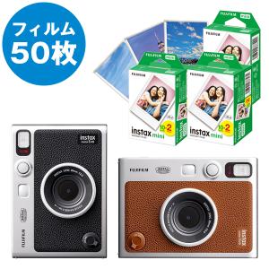 チェキ instax mini Evo ブラック ブラウン 本体&フイルム50枚&プチカードファイル1冊セット ハイブリッドインスタントカメラ 富士フイルム｜y-sharaku